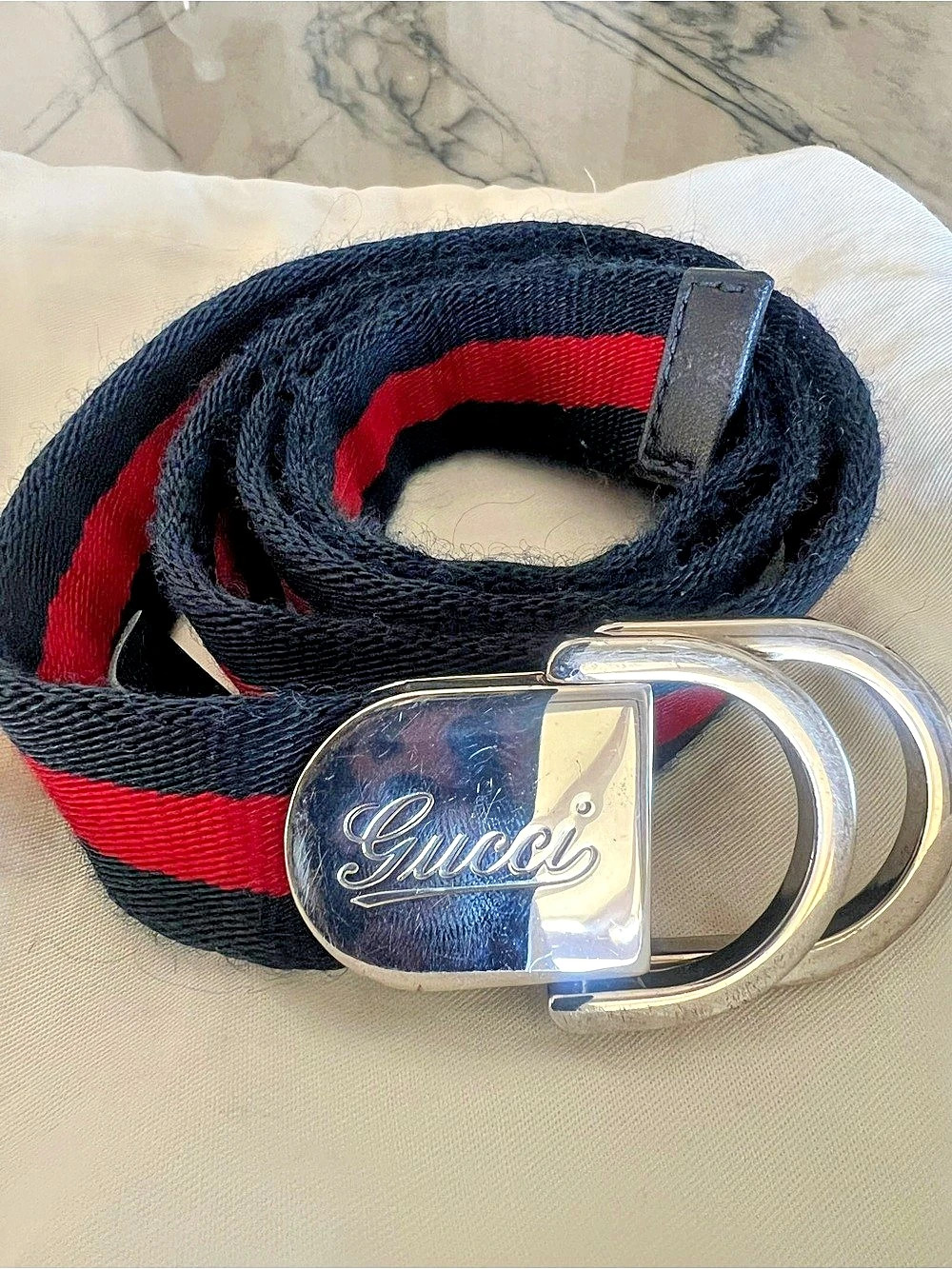 Gucci Web Canvas Belt with Silver Buckle